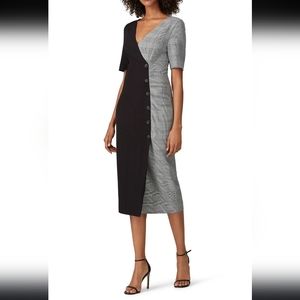 Fame & Partners Plaid V-neck Everly Midi Dress Black Grey Women's Size  …